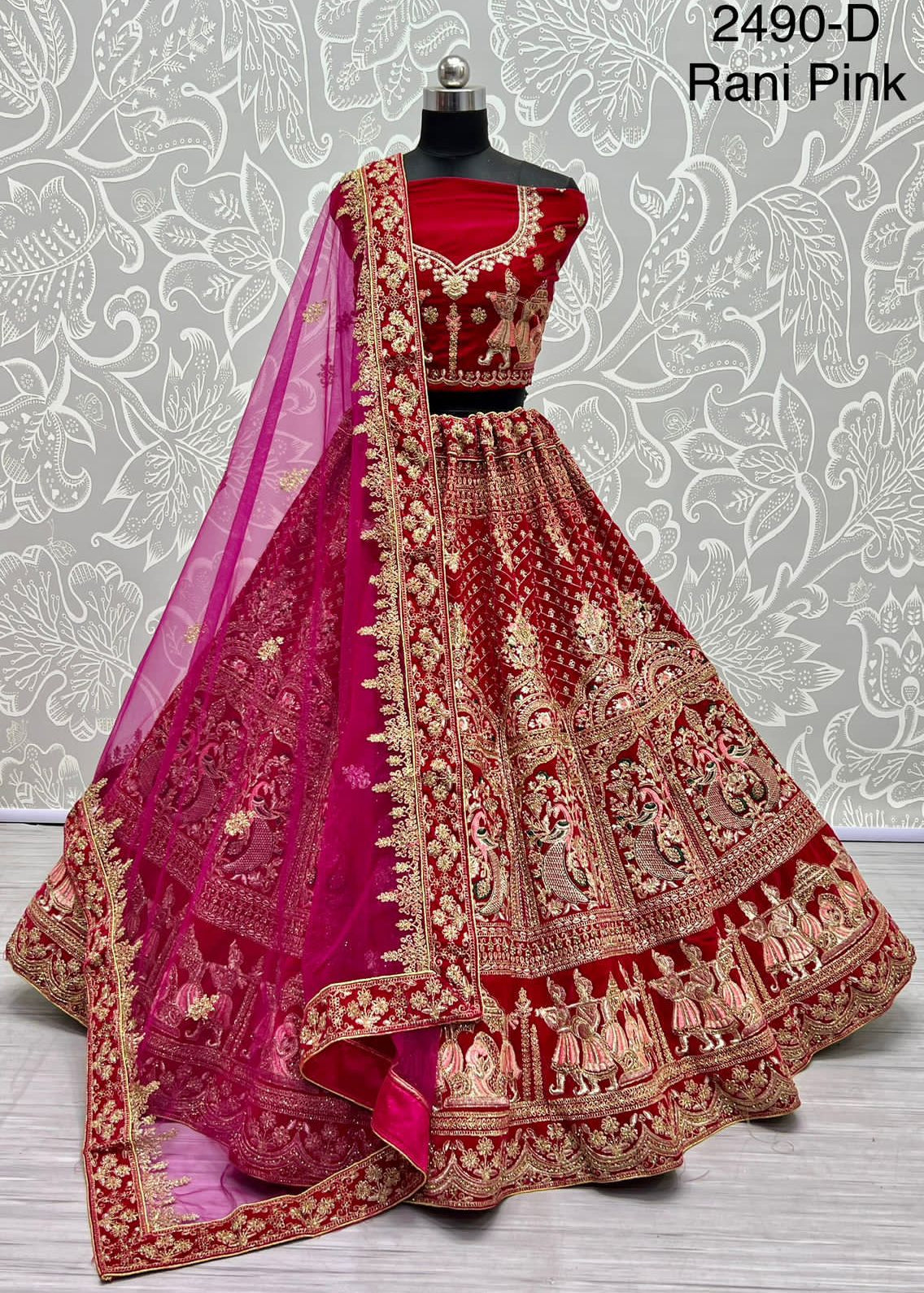 Peacock and Barat Embroidered Velvet Lehenga choli