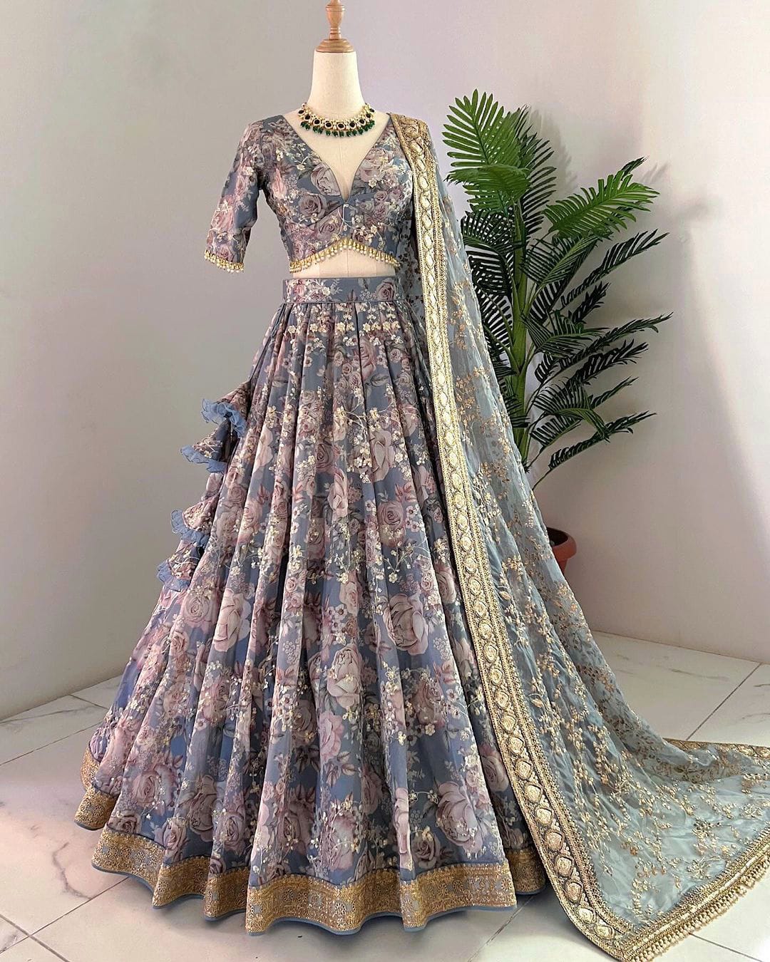 Heavy Wedding Flower Printed Lehenga