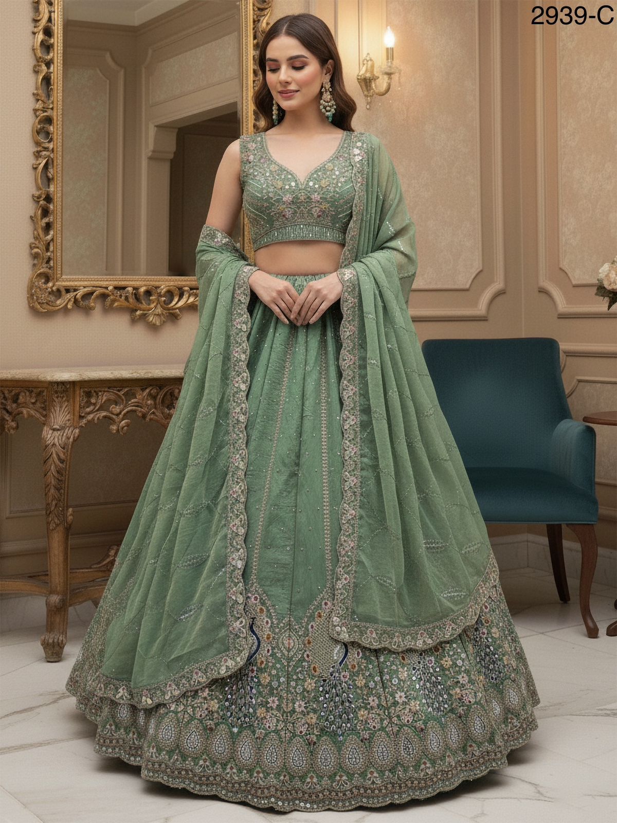 Adorn Bridal Peacock Embroidered Lehenga