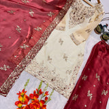 Creamy Partywear SIlk Suit