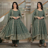 Grey Designer Embroidered Anarkali Gown