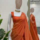 Orange Designer Tissue Silk Saree