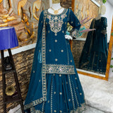 DESIGNER PARTY WEAR LOOK  TOP AND LAHENGHA