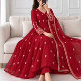 Reddish Pure Chanderi Flared Suit