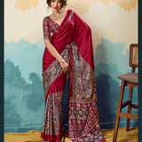 Traditional Pure Satin Ajrakh Saree