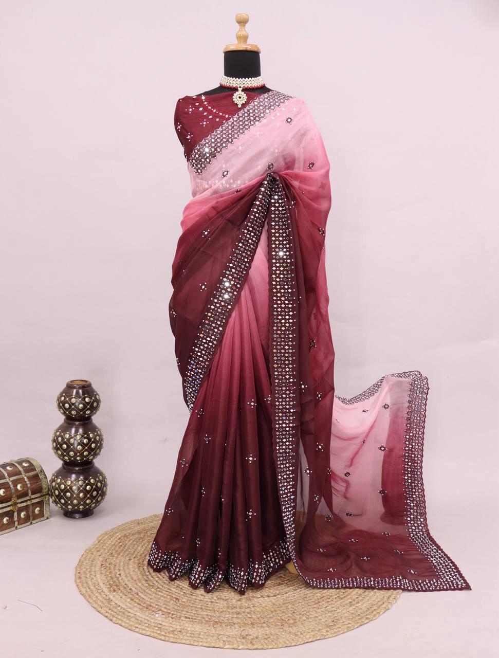 Pure Jimmychoo Mirror Work Saree