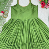 Olive Faux Georgette Gown