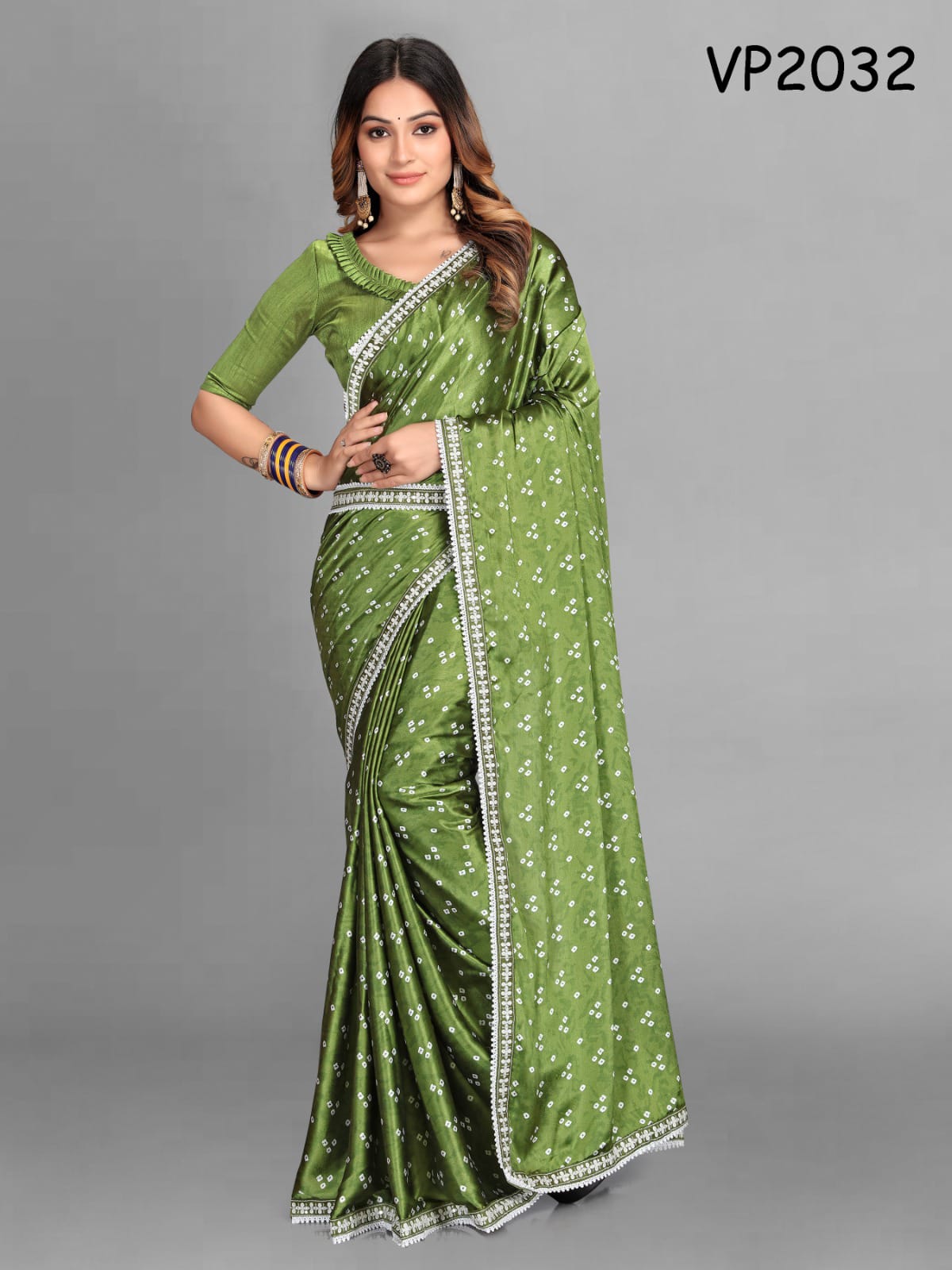 Women Bandhani Satin Saree