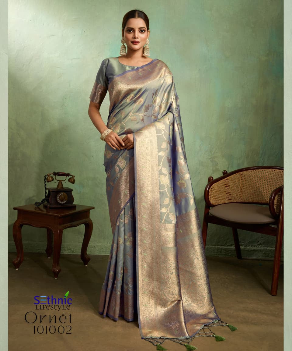 Adorn Golden Zari Woven Silk Saree