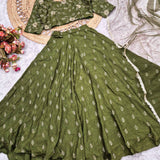 Elegant Olive Rangoli Cruch Lehenga