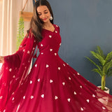 Red Heart Print Anarkali Dress