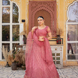 Rose Pink Sequance Embroidered Net Lehengha