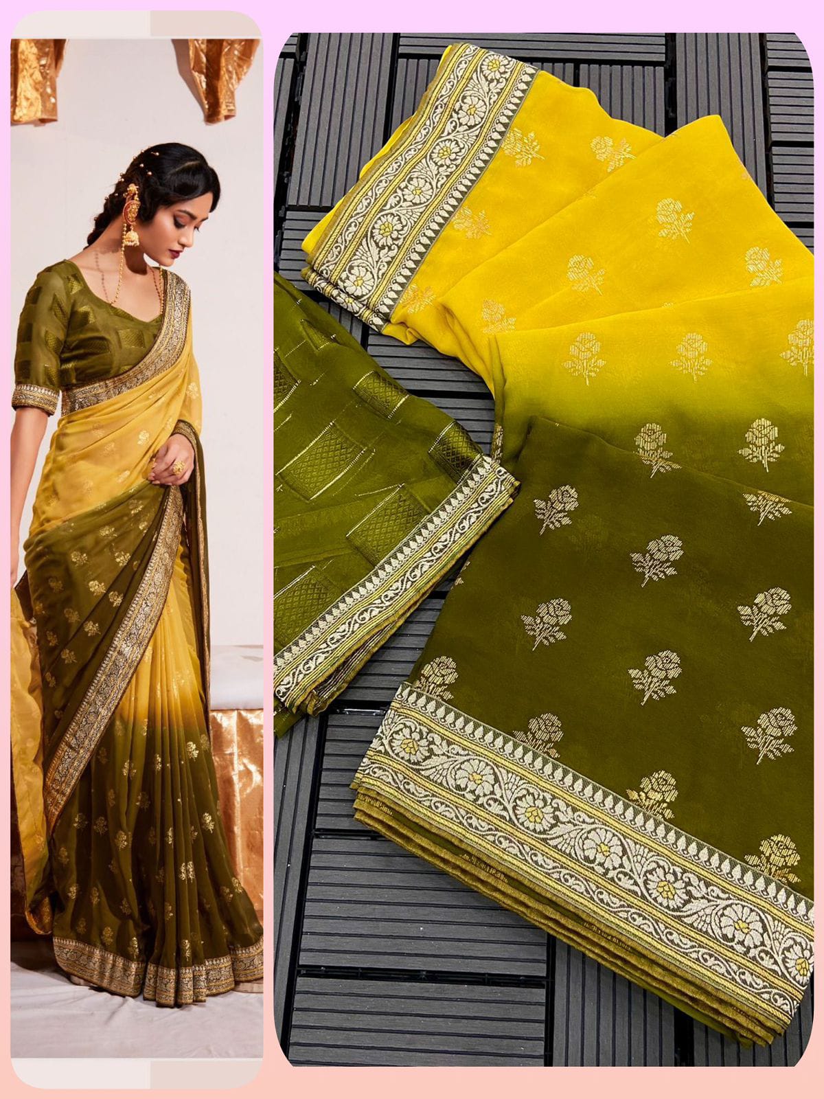 Two Tone Heavy Georgette Fabric All Over Saree Foil Print