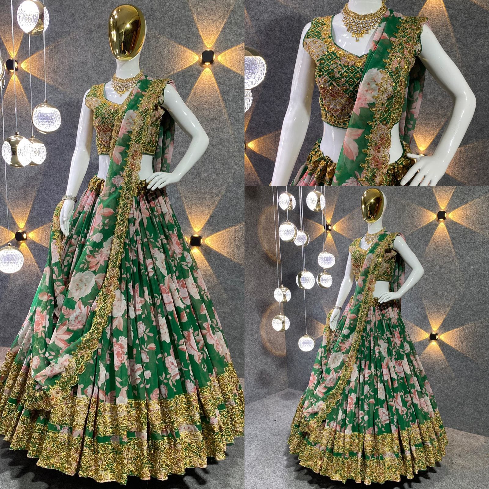 Attractive Flower Print  Party Wear Silk Lehenga choli