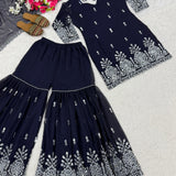 Black Embroidered Top Sharara Set