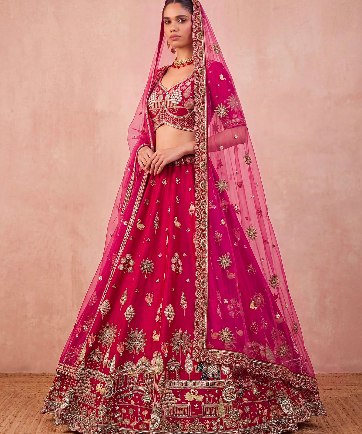 Heritage Bridal Motif Silk Lehenga