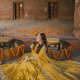 Yellowish Wedding Silk Anarkali Gown