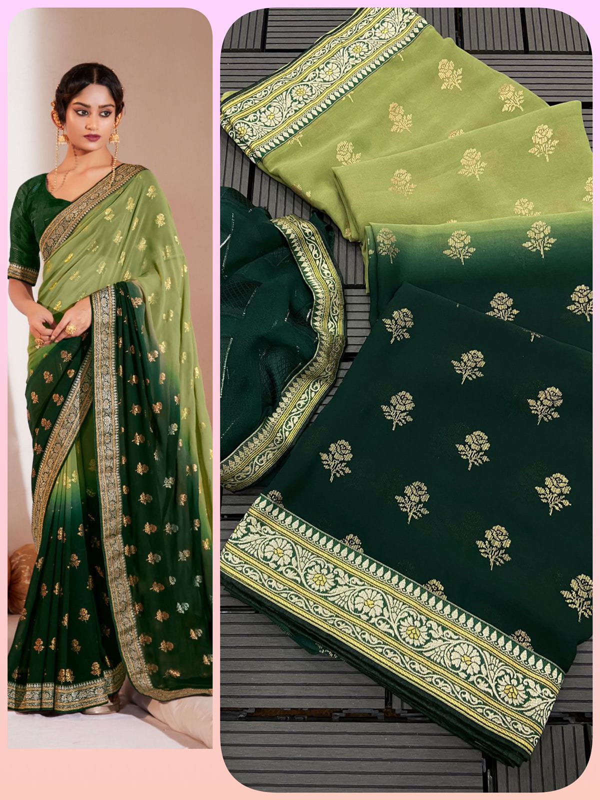 Two Tone Heavy Georgette Fabric All Over Saree Foil Print