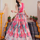 Pink Beautiful Floral Print Lehenga