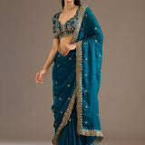 Elegant Dove Blue Tissue Saree
