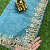 stunning cut work visca slub silk saree.