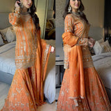 Orange Sequence Embroidered Suit