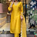 Yellow Muslin Digital Printed Suit