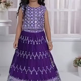 Violet Embroidered Kids Lehenga