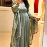 Ethnic Crunchy Silk Embroidered Gown