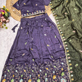 Purple Embroidered Space Silk Lehenga