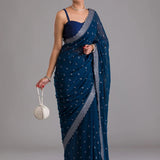 Blue chiffon saree