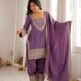 Purple Fresh Look Straight Suit