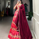 Beautifull Pink Tusser Silk Lehenga