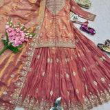 Peach Royal Embroidered Top Lehenga
