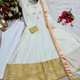 Traditional Silk Off-white Anarkali Gown