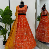 Orange Heavy Thread Work Lehenga