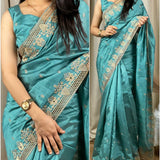 stunning cut work visca slub silk saree.