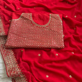 Red Fancy Moti Work Saree