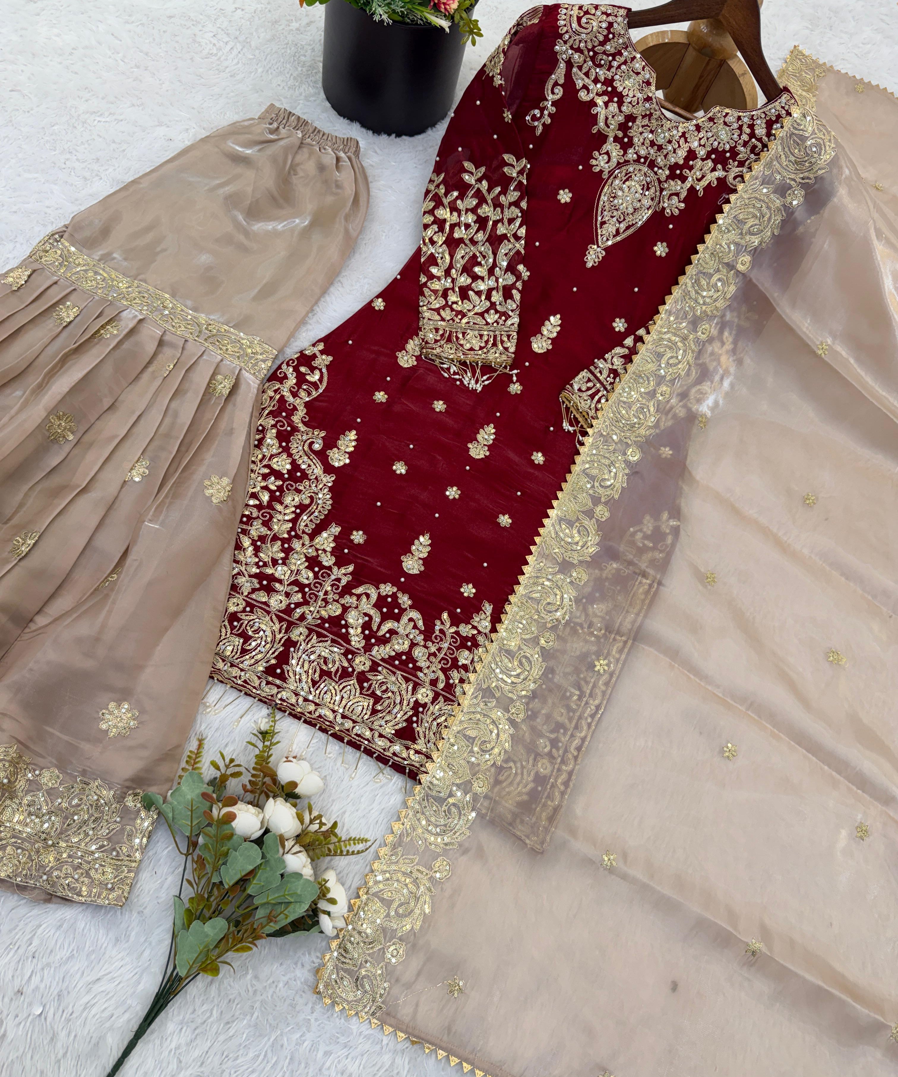 Trending Maroon Vichitra Silk Gown