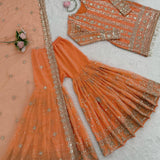 Orange Sequence Embroidered Suit
