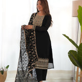 Blooming Black Silk Kurta