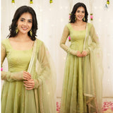 Parrot Green Organza Anarkali Gown