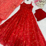 Elegance Red Flower Printed Gown