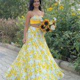 Yellow Printed Organza Silk Lehenga Choli