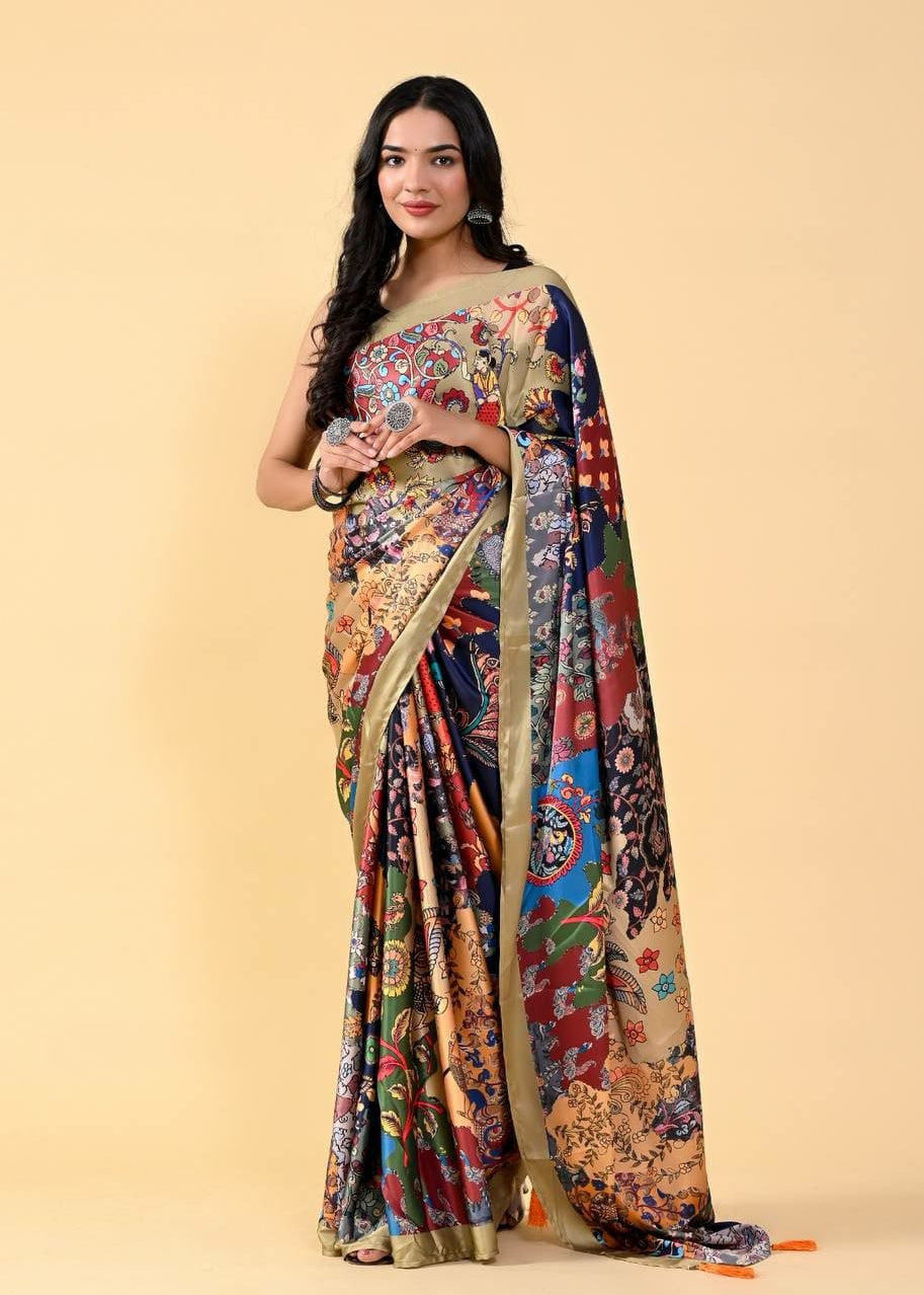 Exclusive Satin Silk Printed Saree