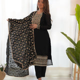 Blooming Black Silk Kurta