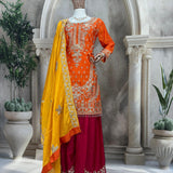 Orange Kesariya Chinon Suit