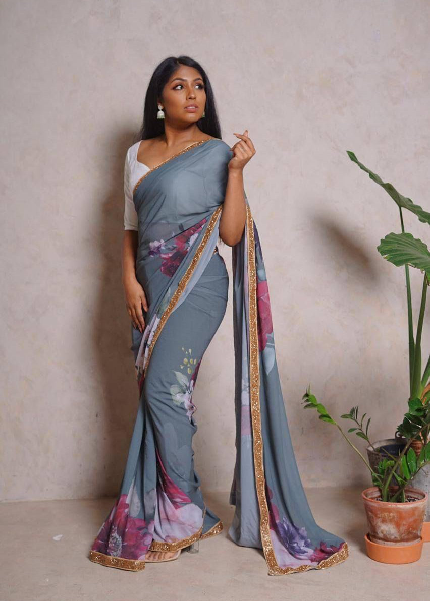 Flower Print Georgette Saree