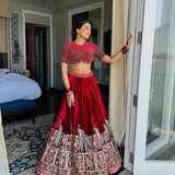 Maroon Bridal Velvet Lehenga Choli