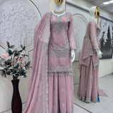 Peach Designer Embroidered Top Plazzo